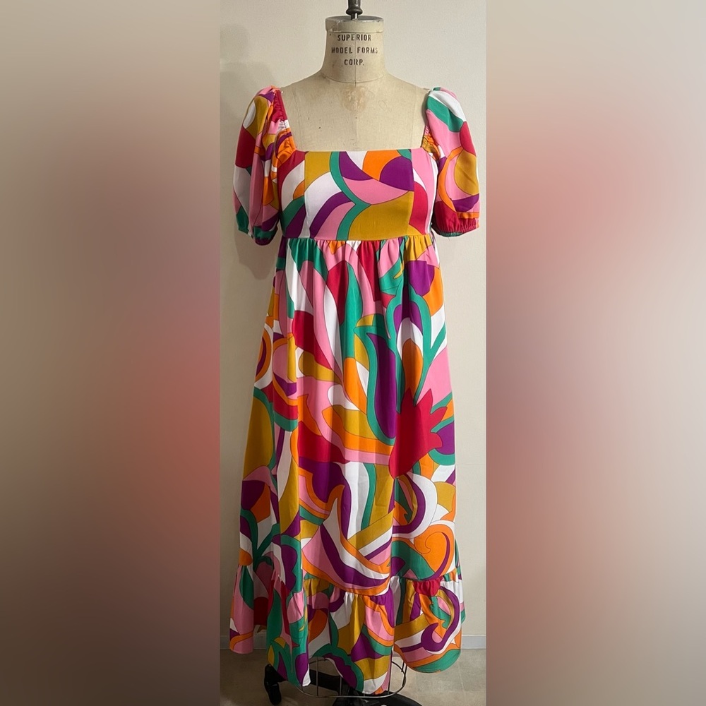 TCEC Groovy Maxi Abstract Colorful Dress Size Medium